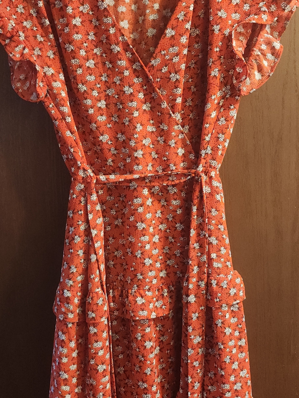 Monteau Orange Floral Midi Wrap Dress
